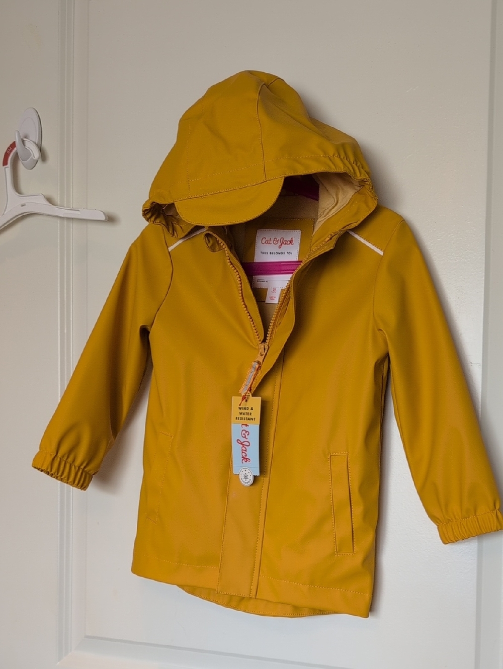 Nwt 3T Cat & Jack Kids' Waterproof Hooded Jacket - Mustard Yellow